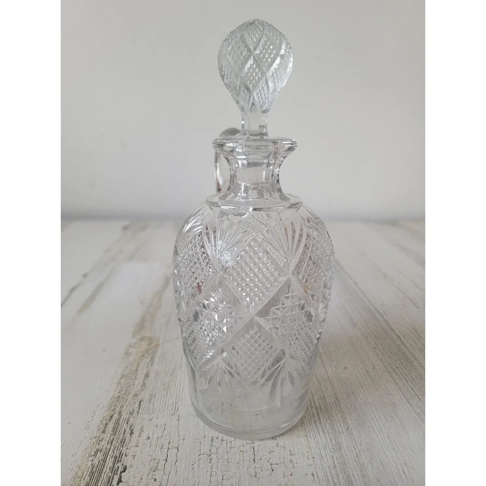 Vintage cut glass decanter clear collection bottle home decor‎